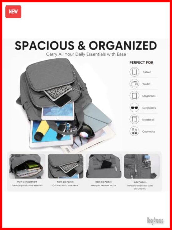 Quilted Waterproof Nylon Small Backpack with 10 Pockets Top Handle Satchel